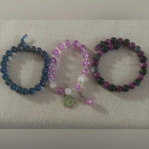Handmade Purple Beaded Stretch Bracelet with Charm